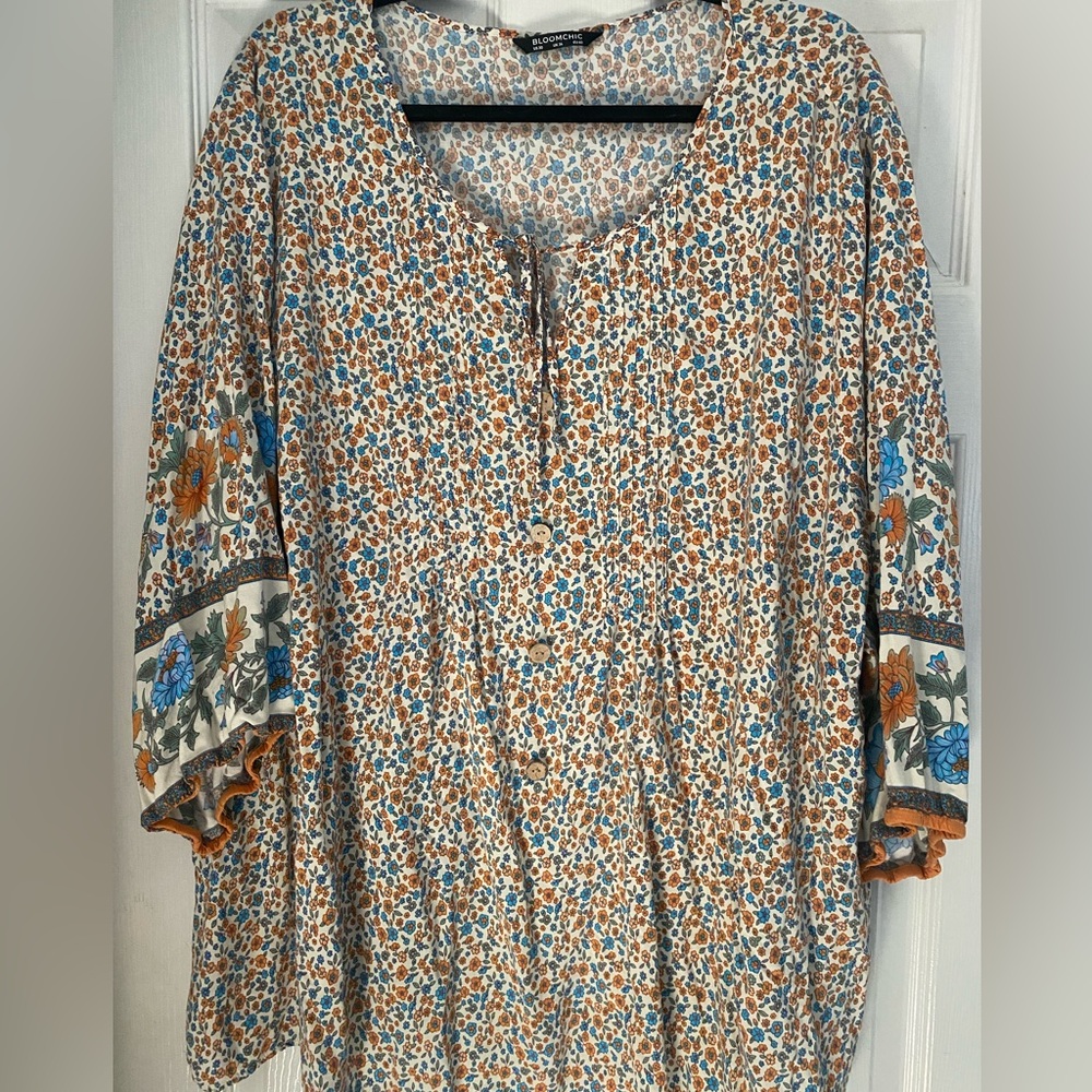 BloomChic Blue and Orange Floral Top